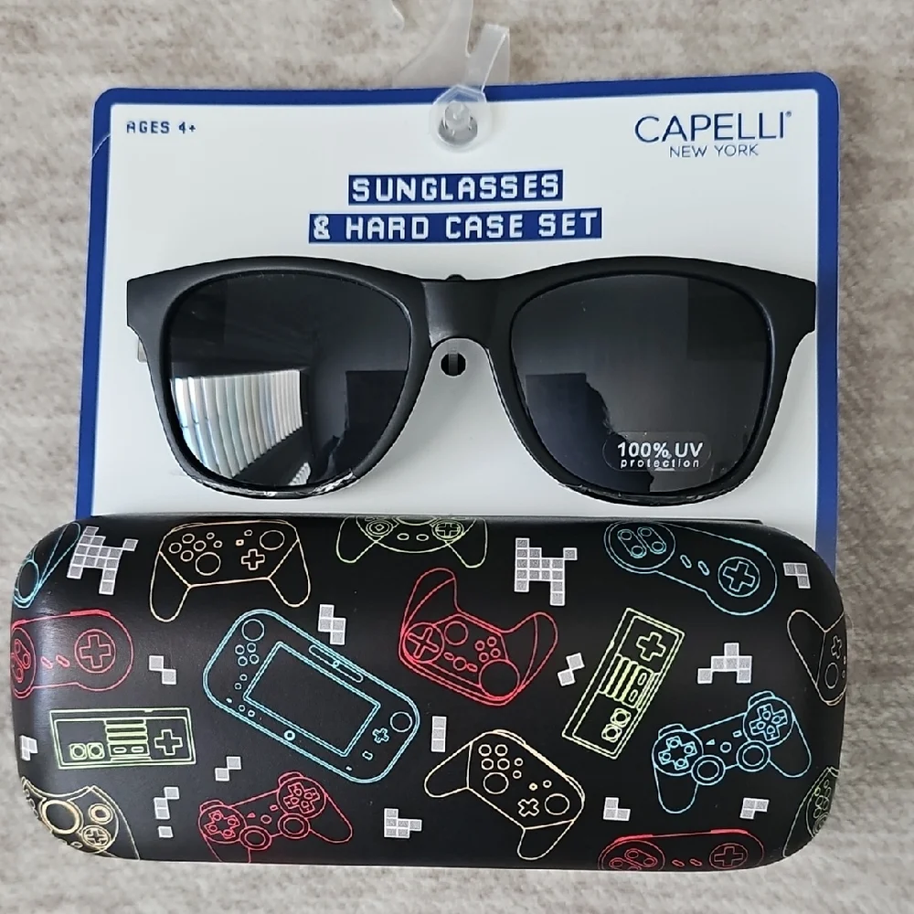 Capelli of New York Kids Black Sunglasses with Game Controller Hard Case